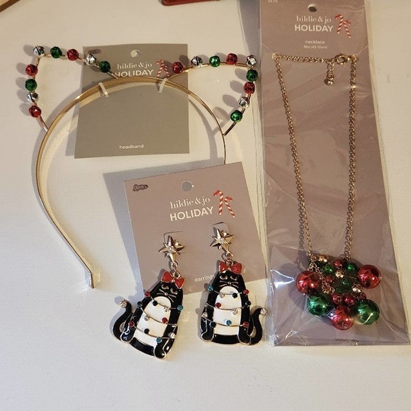 Christmas jingle bell necklace cat ears and cat earrings with jewels lot #25 - Picture 10 of 12